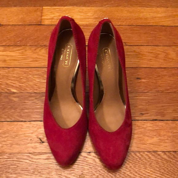 Like New Red suede Coach Heels Size 5.5 - Picture 1 of 6